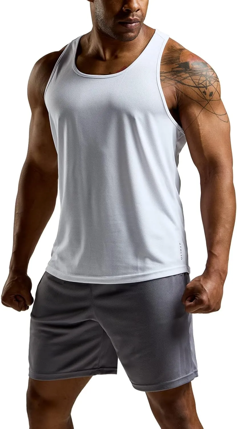 ATHLIO Men's Dry Fit Muscle Workout Tank Tops, Y-Back Bodybuilding Gym Shirts, Athletic Fitness Tank Top