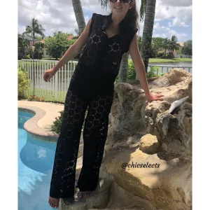 AUTHENTIC CHANEL EYELET COTTON 3/PC PANT SET SIZE 38