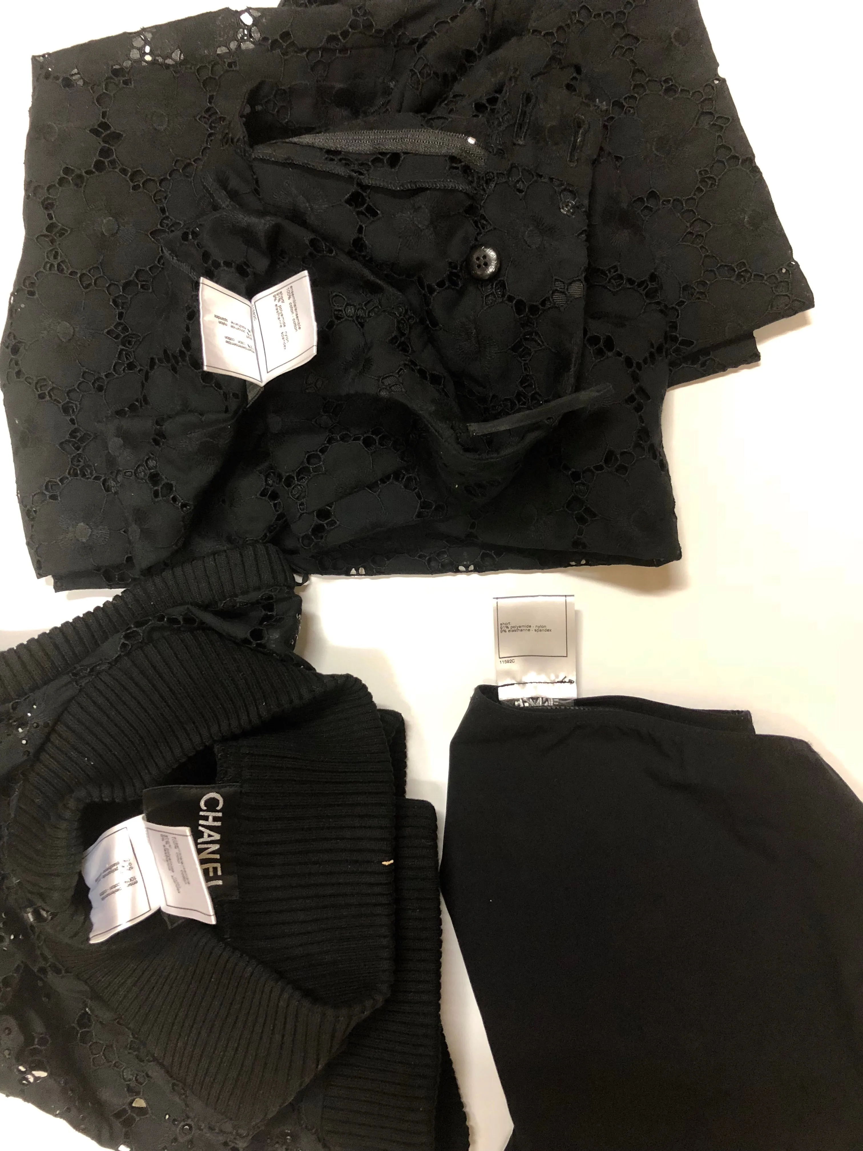 AUTHENTIC CHANEL EYELET COTTON 3/PC PANT SET SIZE 38