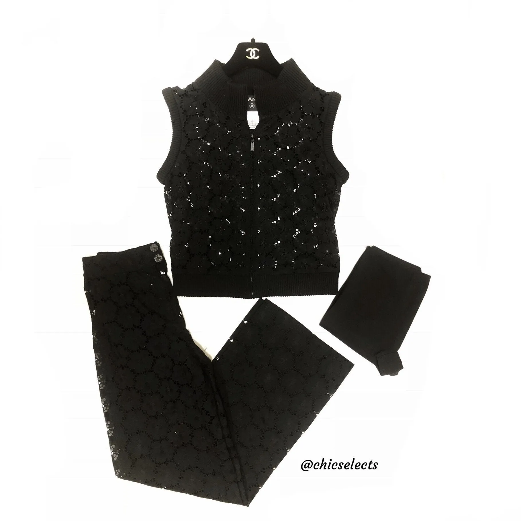 AUTHENTIC CHANEL EYELET COTTON 3/PC PANT SET SIZE 38