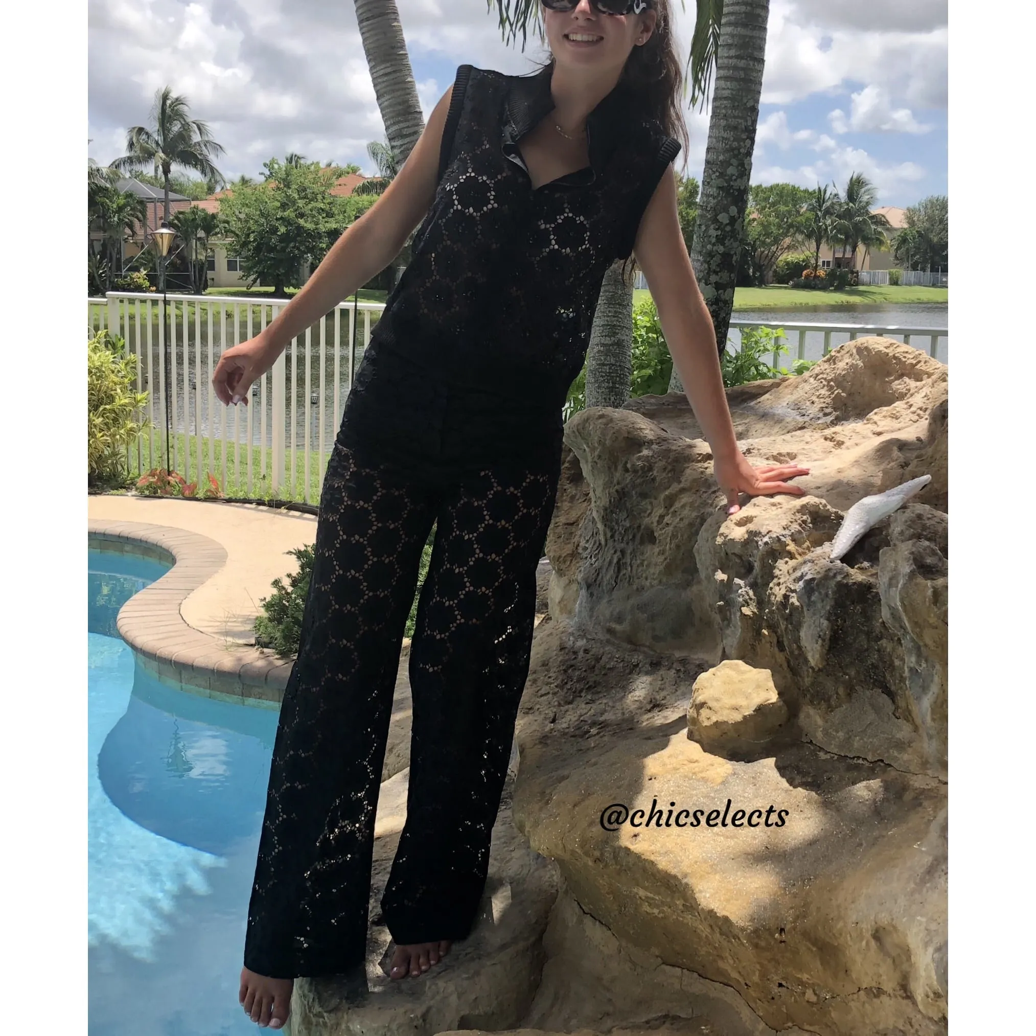 AUTHENTIC CHANEL EYELET COTTON 3/PC PANT SET SIZE 38