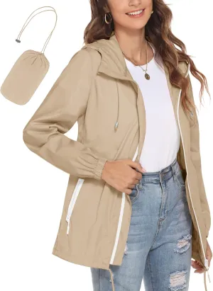 Avoogue Womens Waterproof Raincoat Lightweight Breathable Rain Jacket Hooded Rain Coat Outdoor Active Windbreaker with Pocket