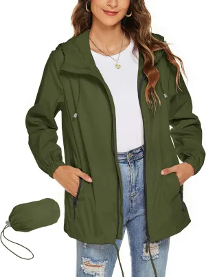 Avoogue Womens Waterproof Raincoat Lightweight Breathable Rain Jacket Hooded Rain Coat Outdoor Active Windbreaker with Pocket