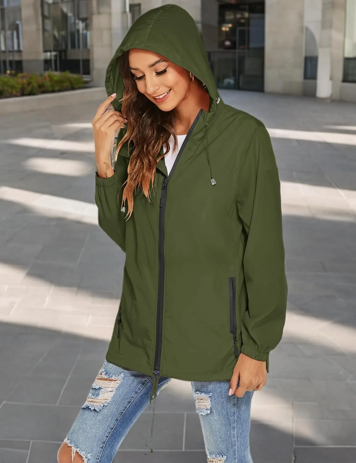 Avoogue Womens Waterproof Raincoat Lightweight Breathable Rain Jacket Hooded Rain Coat Outdoor Active Windbreaker with Pocket