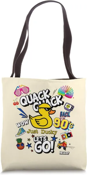 Back to 90's Funny Quack Yellow Duck Illustration Graphic Tote Bag