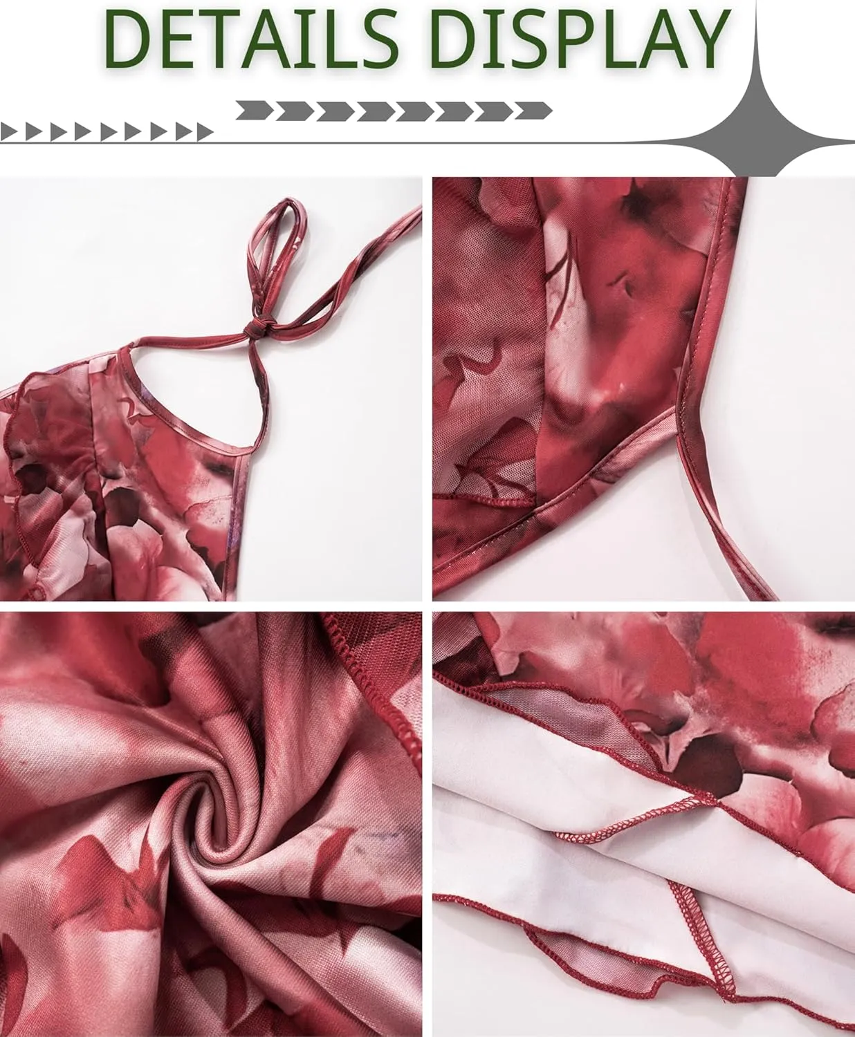 BAIMORE Women's Sexy Floral Layered Ruffle Trim Tie Up Backless Bodycon Party Halter Mini Dress