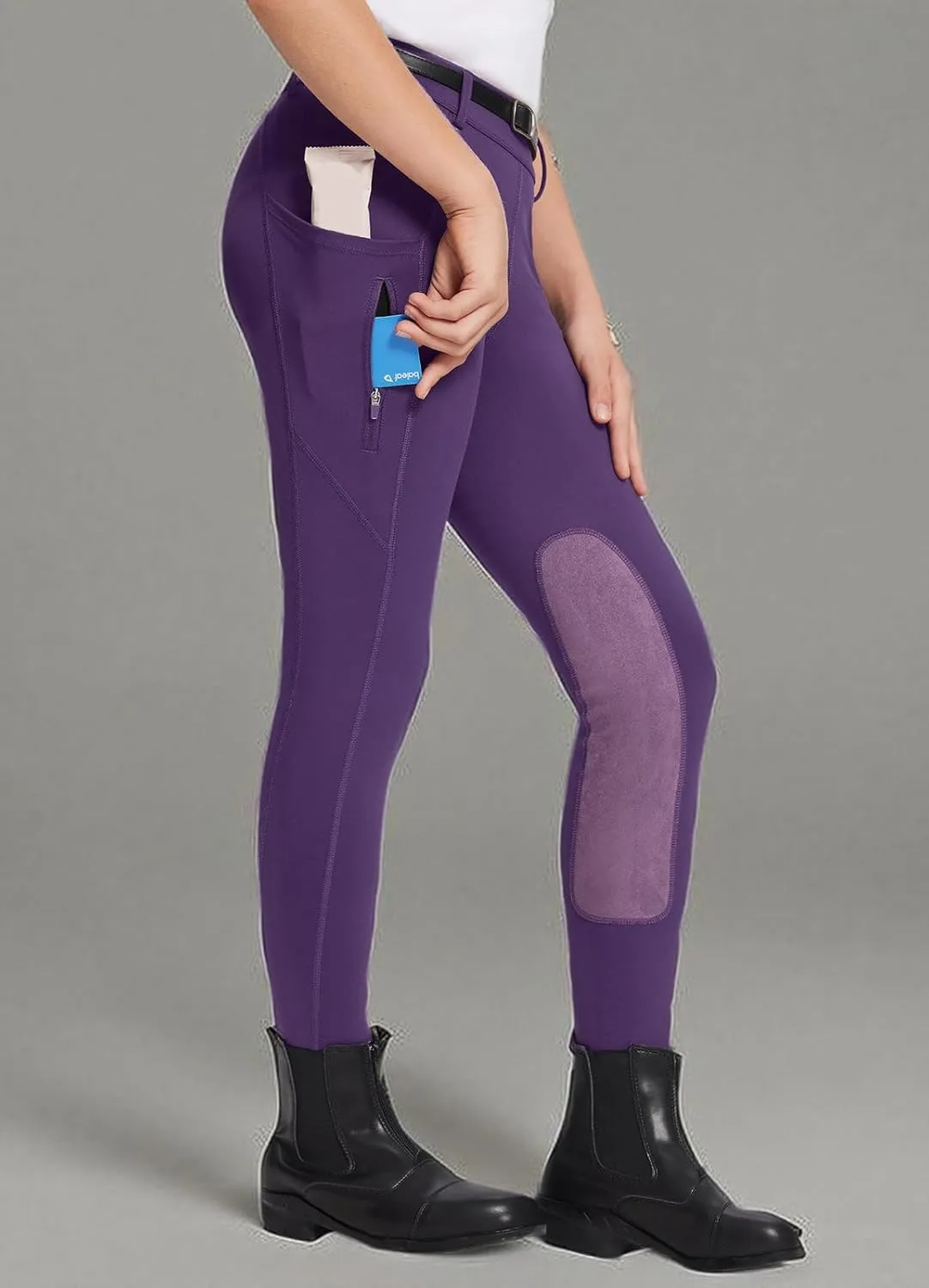 baleaf Girls Riding Pants Kids Equestrian Breeches Knee-Patch Zip Pocket Horseback Tights
