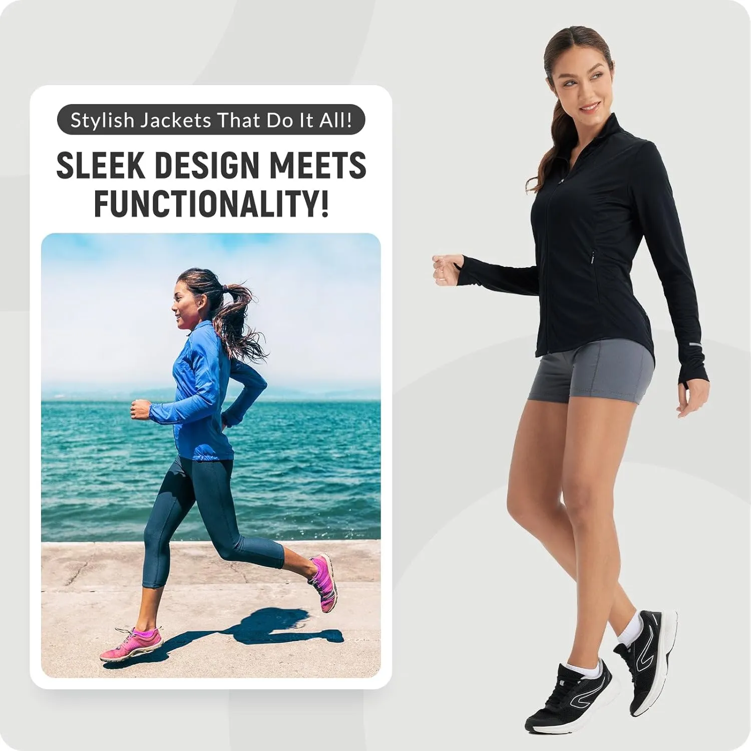 baleaf Women's Lightweight Running Jacket Sun Protection Athletic Full Zip Long Sleeve Shirts UPF 50  Pockets Cycling