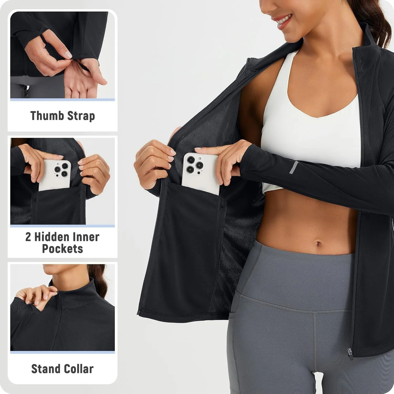 baleaf Women's Lightweight Running Jacket Sun Protection Athletic Full Zip Long Sleeve Shirts UPF 50  Pockets Cycling