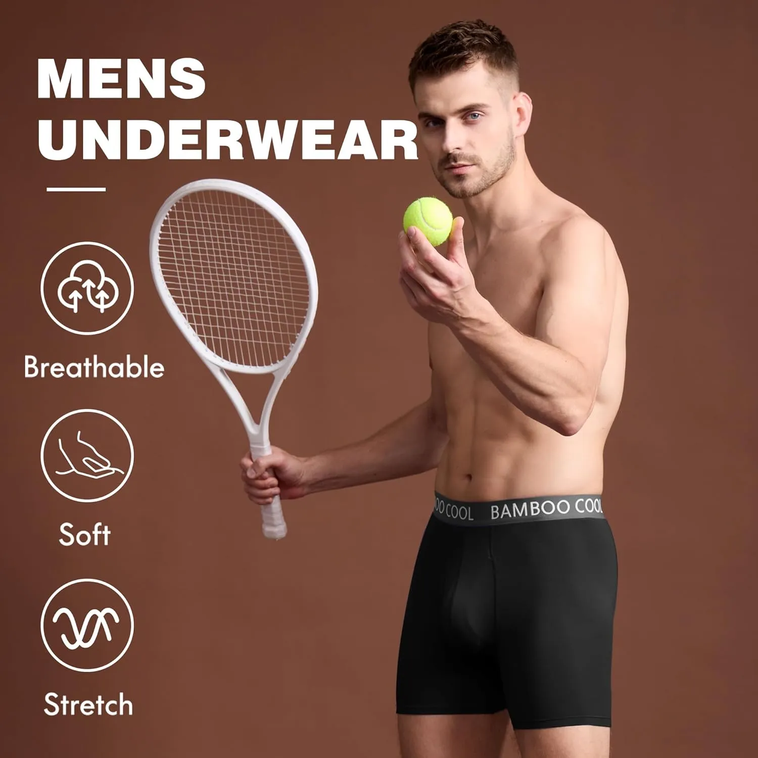 BAMBOO COOL Men's Ultra ComfortSoft Underwear, Moisture Wicking & Breathable No Ride Up Boxer Briefs with Fly, Multipack