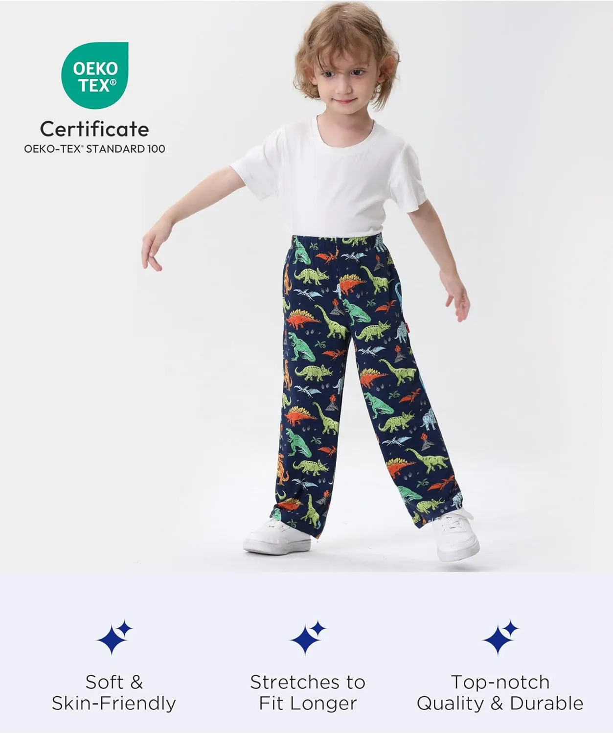 Bamboo Viscose Toddler Boys Wide Leg Pajama Pants Elastic Waist Pajama Bottom with Pockets