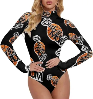 Basketball Mom Women's Long Sleeve Bodysuit Turtleneck Tops Stretch Jumpsuit T Shirts
