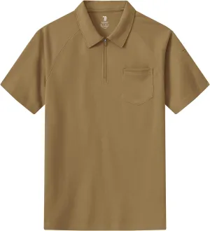 BASUDAM Men's Zippered Polo Shirts with Pocket Quick Dry Short Sleeve Active Performance