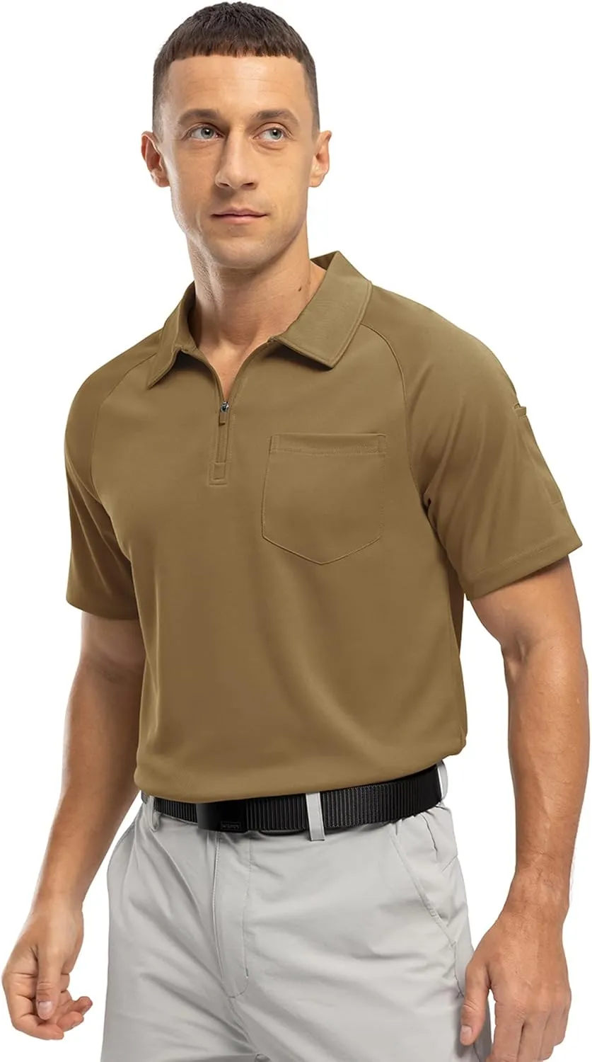 BASUDAM Men's Zippered Polo Shirts with Pocket Quick Dry Short Sleeve Active Performance