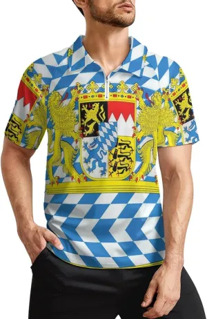 Bavaria Bavarian Flag Men's Short Sleeve Shirts Golf T-Shirt Tennis Sportswear Casual Tops Zip-up Pullover