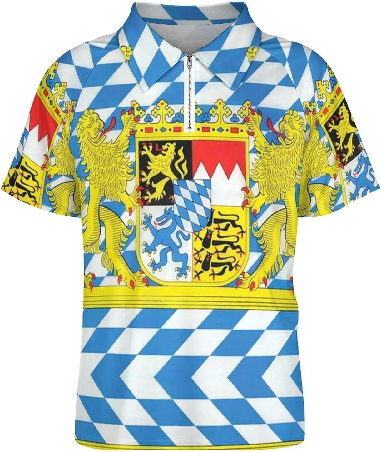 Bavaria Bavarian Flag Men's Short Sleeve Shirts Golf T-Shirt Tennis Sportswear Casual Tops Zip-up Pullover