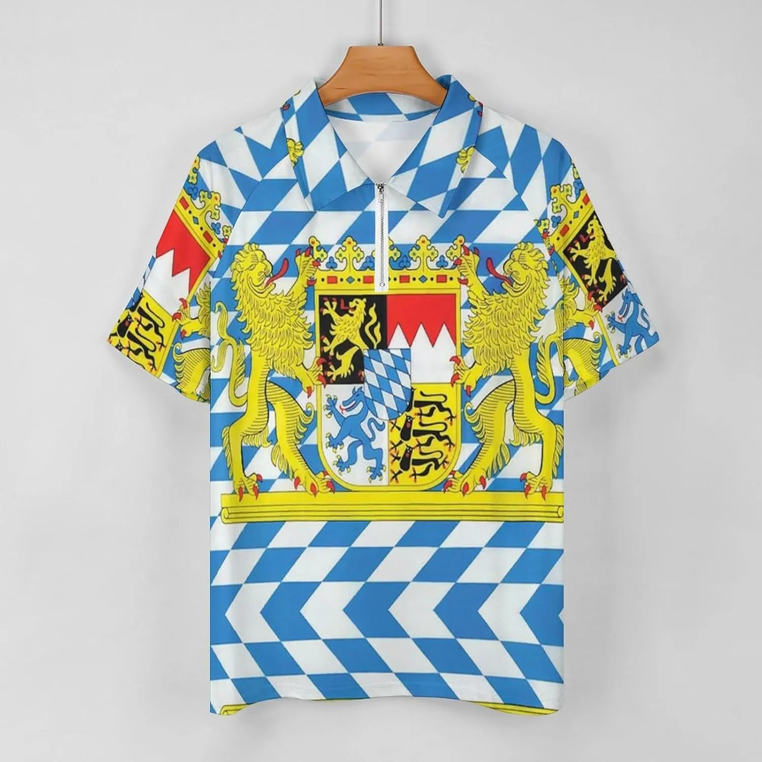 Bavaria Bavarian Flag Men's Short Sleeve Shirts Golf T-Shirt Tennis Sportswear Casual Tops Zip-up Pullover