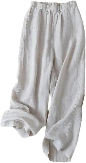 Bciopll Women Cotton Linen Casual Summer Trousers Loose Straight Leg Pants Elastic Waist Ankle Pants with Pockets