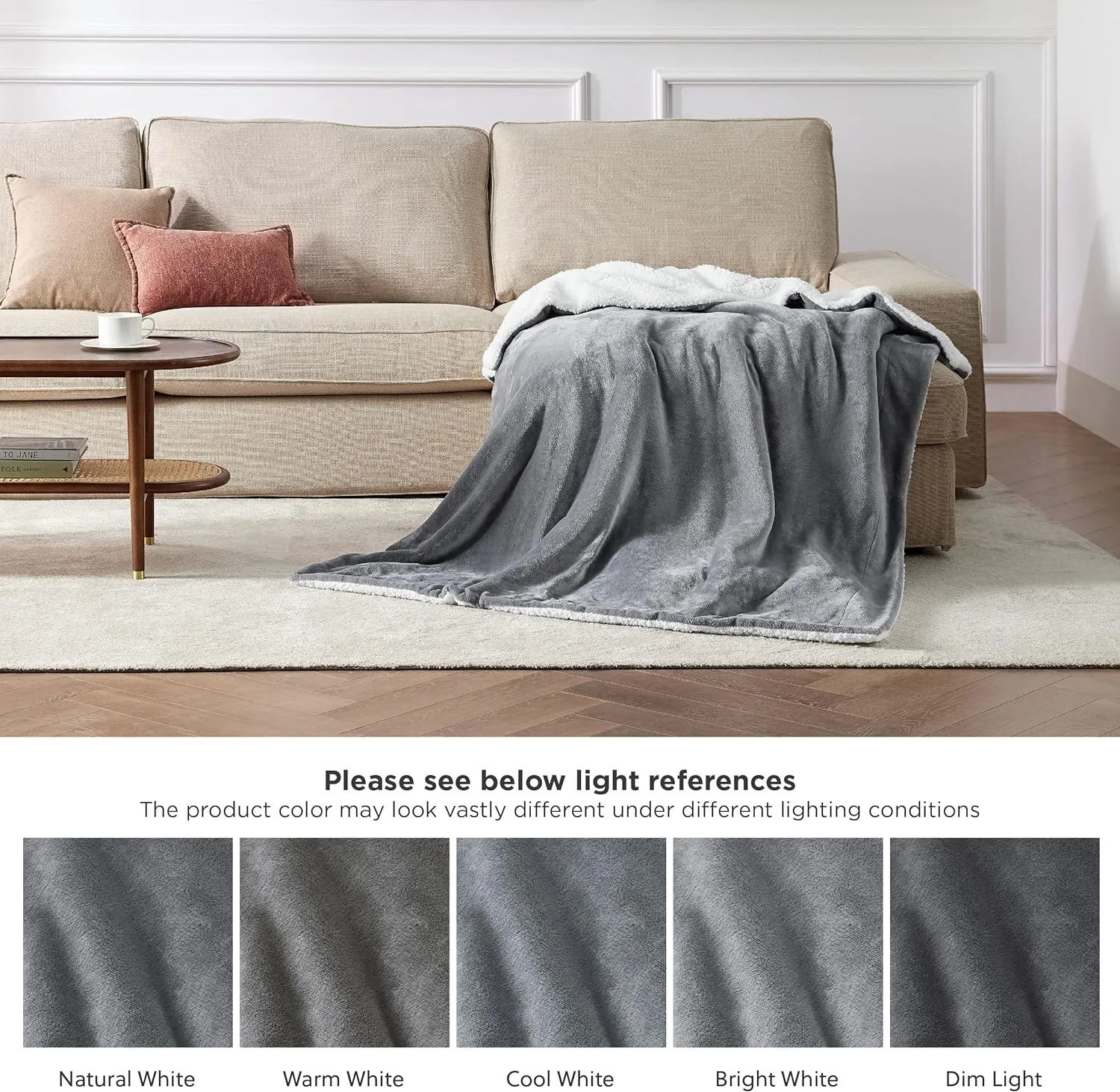 Bedsure Sherpa Fleece Blanket, Thick and Warm Reversible Sofa Throw, Grey