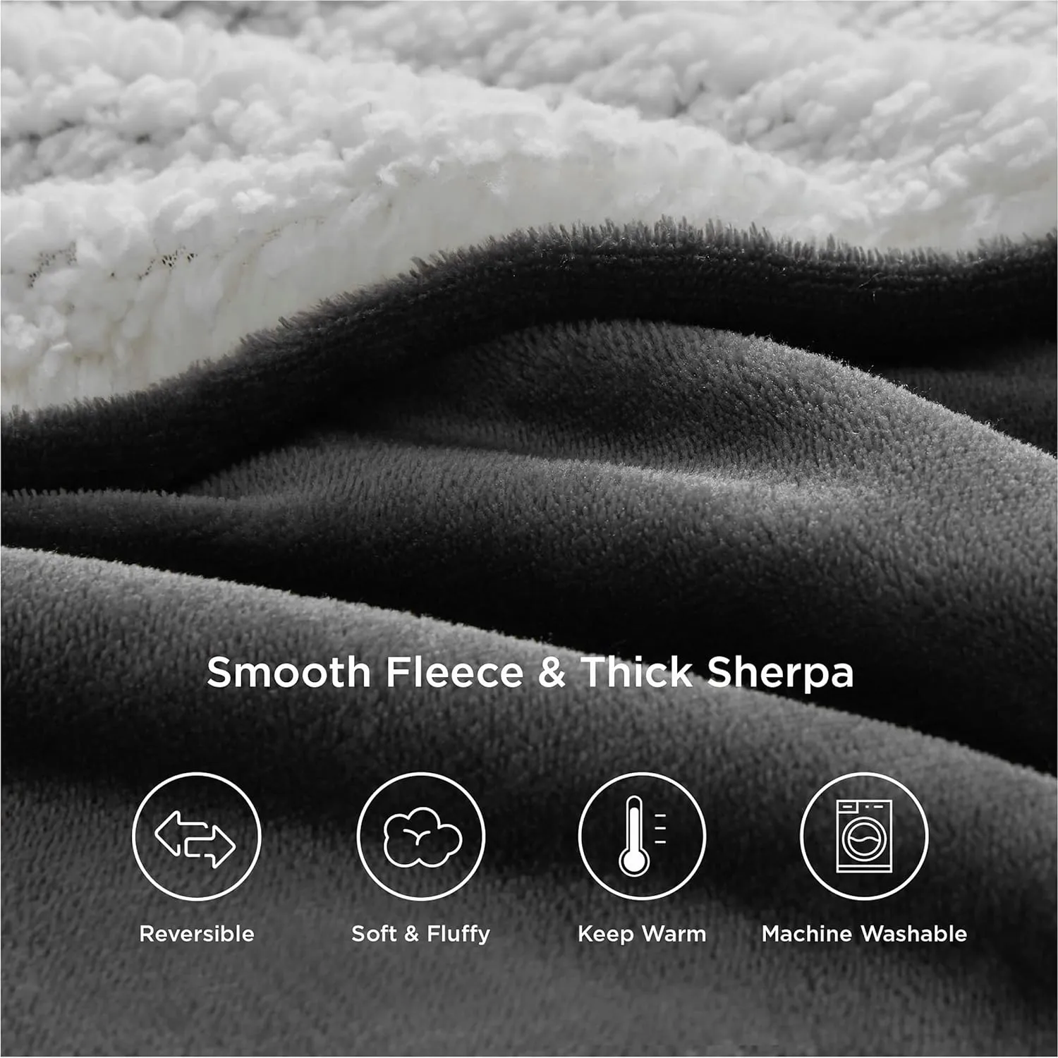 Bedsure Sherpa Fleece Blanket, Thick and Warm Reversible Sofa Throw, Grey