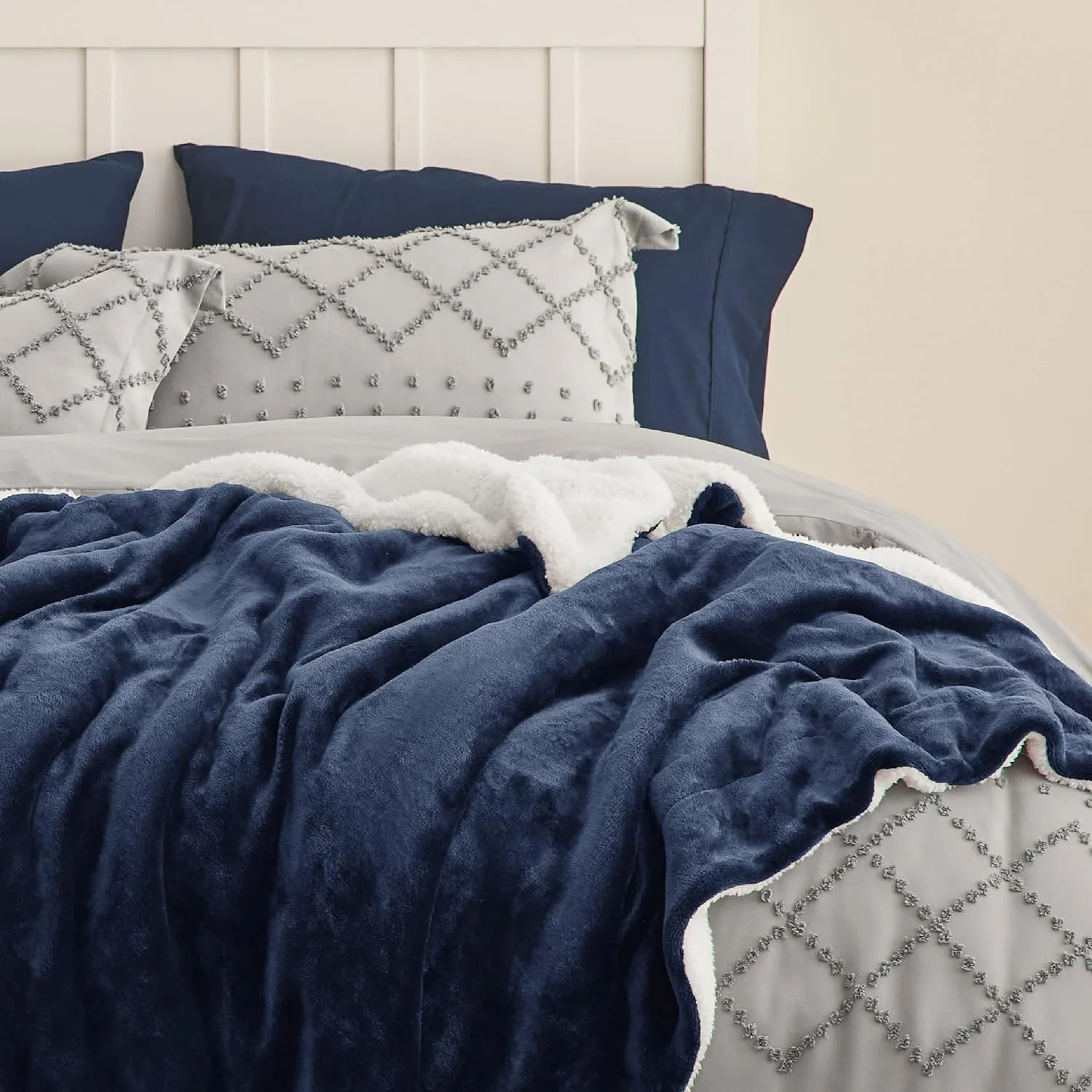 Bedsure Sherpa Fleece Blanket, Thick and Warm Reversible Sofa Throw, Grey