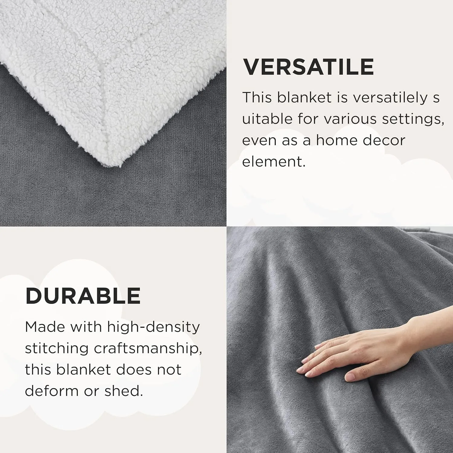 Bedsure Sherpa Fleece Blanket, Thick and Warm Reversible Sofa Throw, Grey