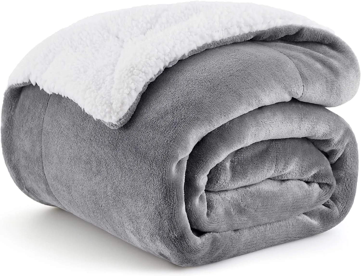 Bedsure Sherpa Fleece Blanket, Thick and Warm Reversible Sofa Throw, Grey