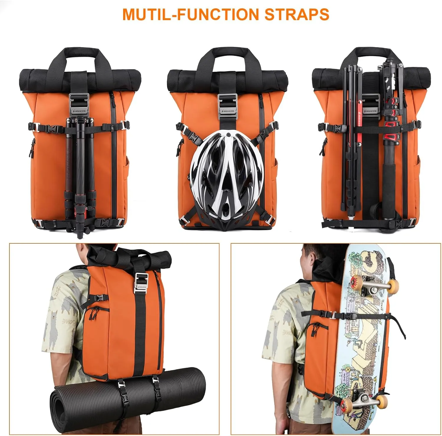 Besnfoto Camera Backpack Waterproof Camera Bag for Photographer DSLR SLR with Laptop Compartment Side Access Orange for Men and Women