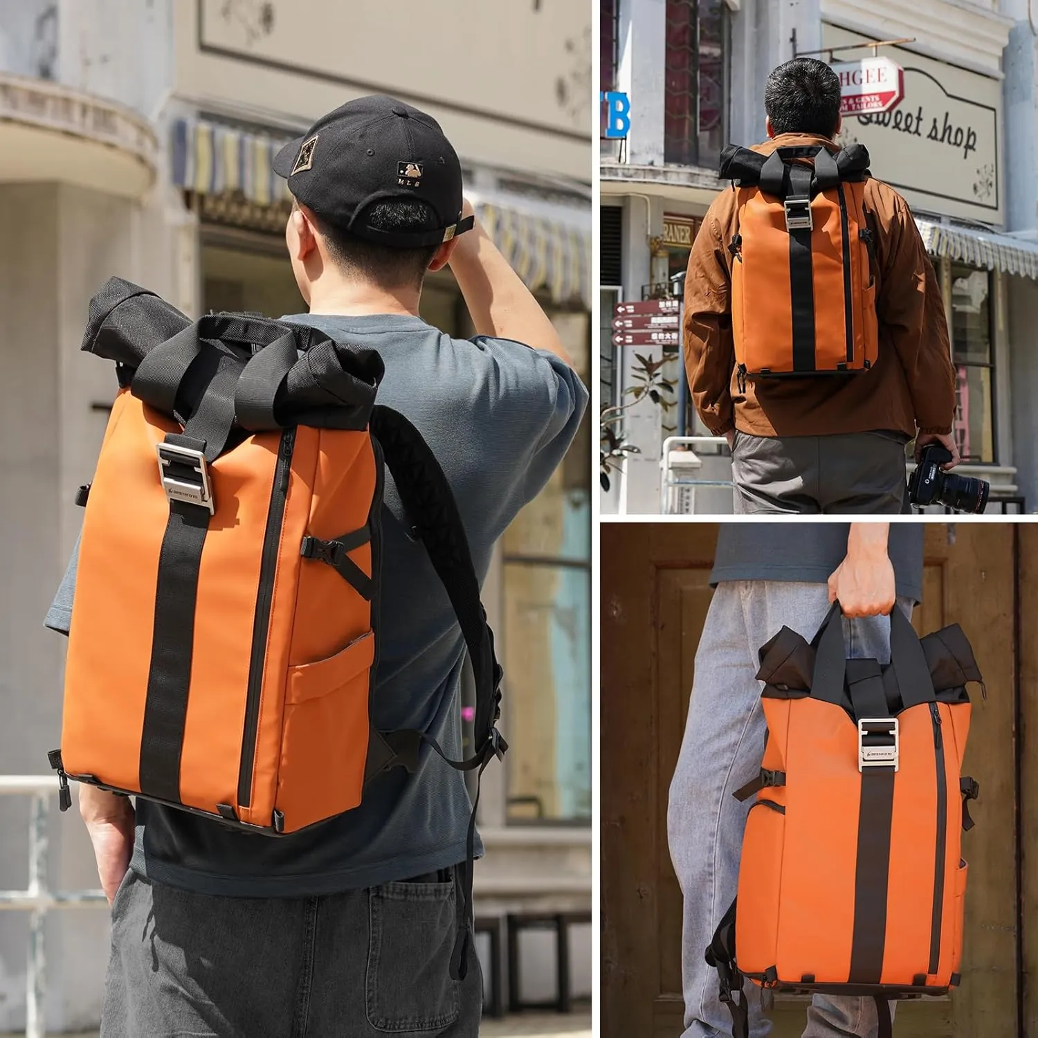 Besnfoto Camera Backpack Waterproof Camera Bag for Photographer DSLR SLR with Laptop Compartment Side Access Orange for Men and Women