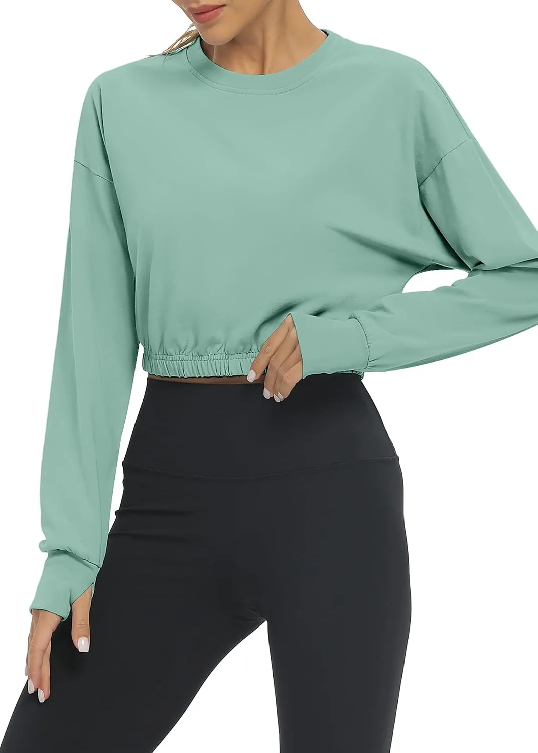 Bestisun Long Sleeve Workout Shirts Athletic Gym Yoga Crop Tops for Women