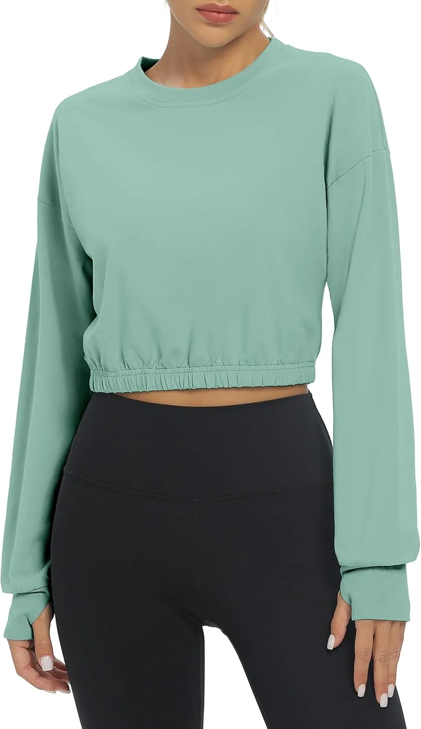Bestisun Long Sleeve Workout Shirts Athletic Gym Yoga Crop Tops for Women