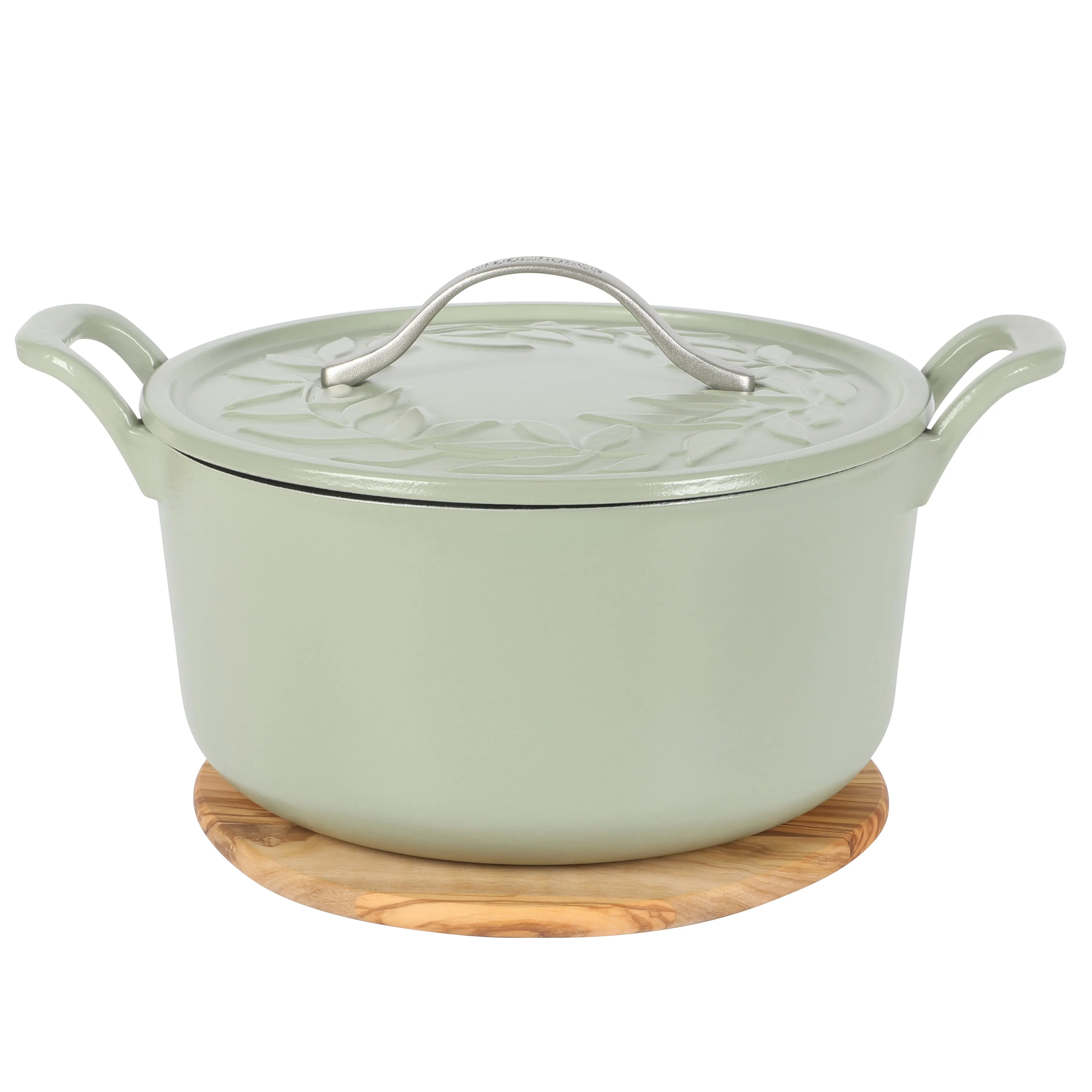 Bloomhouse 7-Quart European Enameled Cast Iron Dutch Oven w/ Olive Wood Trivet