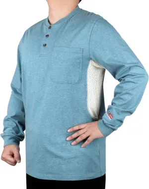 BOCOMAL FR Shirts Summer Vented Mesh Breathable Henley Shirt 5.5oz Flame Resistant CAT2 Work Clothing