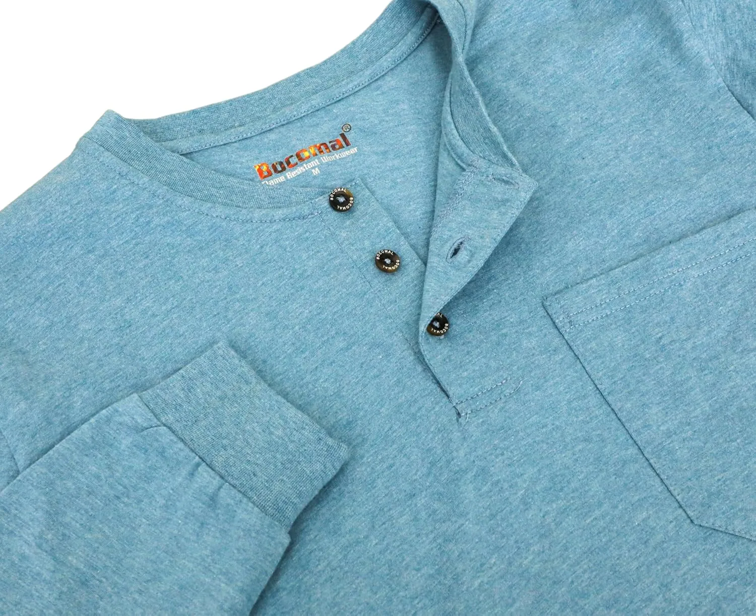 BOCOMAL FR Shirts Summer Vented Mesh Breathable Henley Shirt 5.5oz Flame Resistant CAT2 Work Clothing