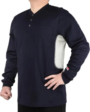 BOCOMAL FR Shirts Summer Vented Mesh Breathable Henley Shirt 5.5oz Flame Resistant CAT2 Work Clothing