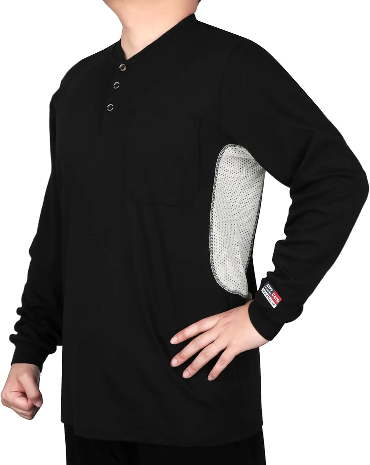 BOCOMAL FR Shirts Summer Vented Mesh Breathable Henley Shirt 5.5oz Flame Resistant CAT2 Work Clothing