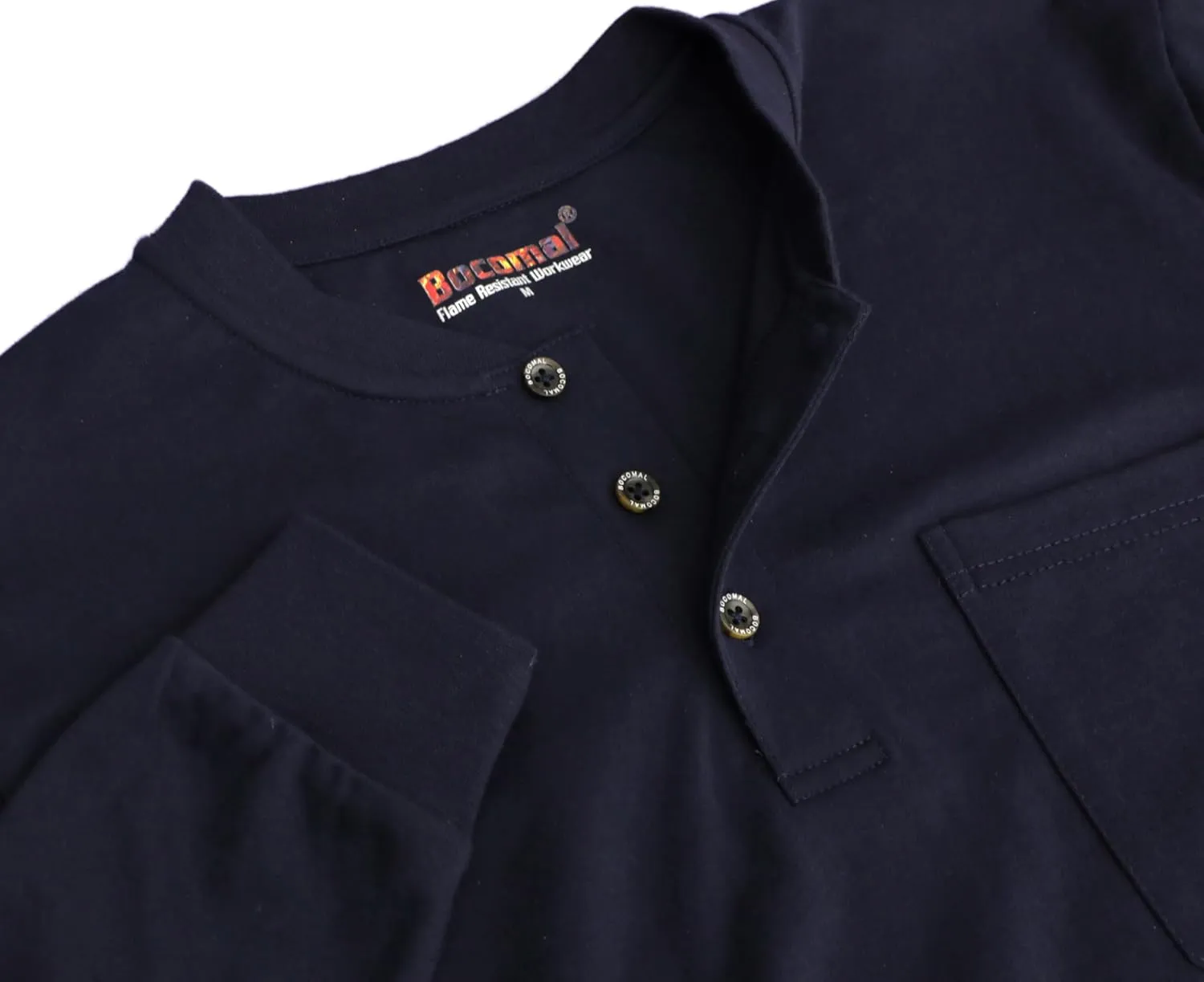 BOCOMAL FR Shirts Summer Vented Mesh Breathable Henley Shirt 5.5oz Flame Resistant CAT2 Work Clothing