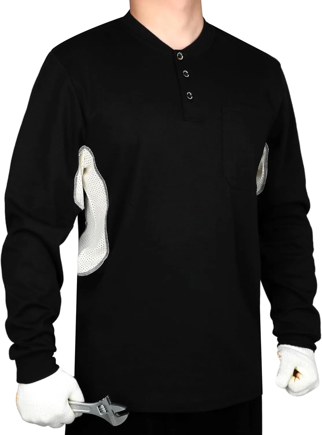 BOCOMAL FR Shirts Summer Vented Mesh Breathable Henley Shirt 5.5oz Flame Resistant CAT2 Work Clothing