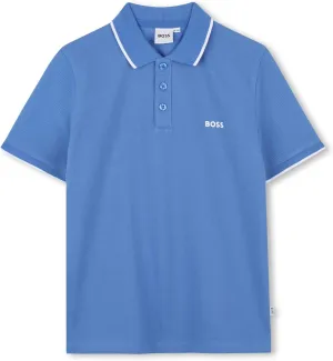 BOSS Boys Short Sleeve Knit Polo Shirt, Soft and Breathable, School Uniform with Striped Collar