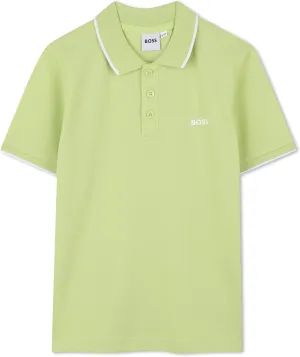 BOSS Boys Short Sleeve Knit Polo Shirt, Soft and Breathable, School Uniform with Striped Collar