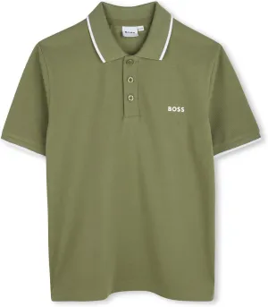 BOSS Boys Short Sleeve Knit Polo Shirt, Soft and Breathable, School Uniform with Striped Collar