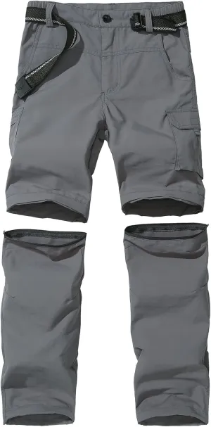 Boys Convertible Hiking Pants Lightweight Quick Dry Zip Off Pants for Kids Youth Outdoor UPF 50  Casual Cargo Trousers