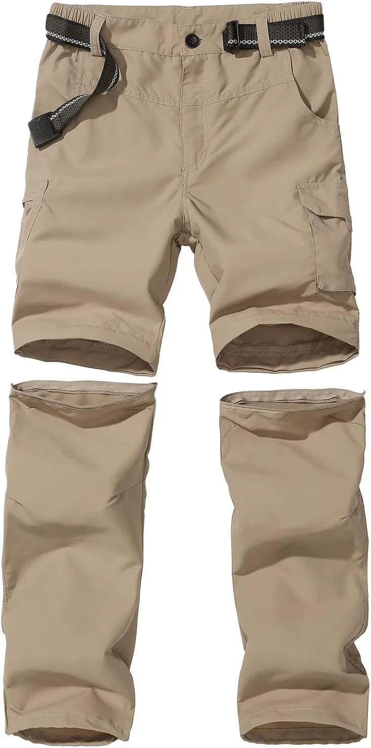 Boys Convertible Hiking Pants Lightweight Quick Dry Zip Off Pants for Kids Youth Outdoor UPF 50  Casual Cargo Trousers