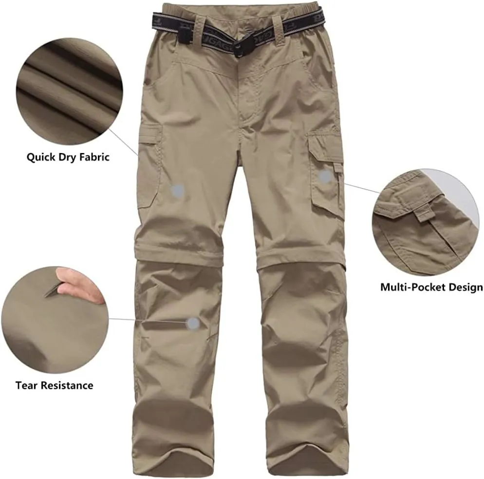 Boys Convertible Hiking Pants Lightweight Quick Dry Zip Off Pants for Kids Youth Outdoor UPF 50  Casual Cargo Trousers