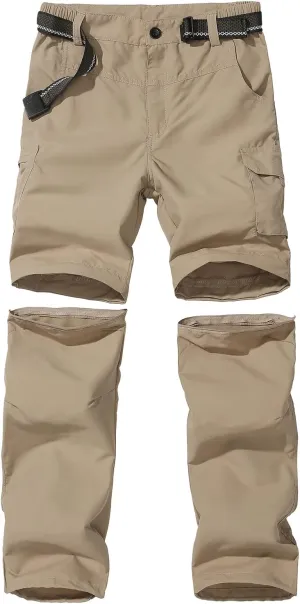Boys Convertible Hiking Pants Lightweight Quick Dry Zip Off Pants for Kids Youth Outdoor UPF 50  Casual Cargo Trousers
