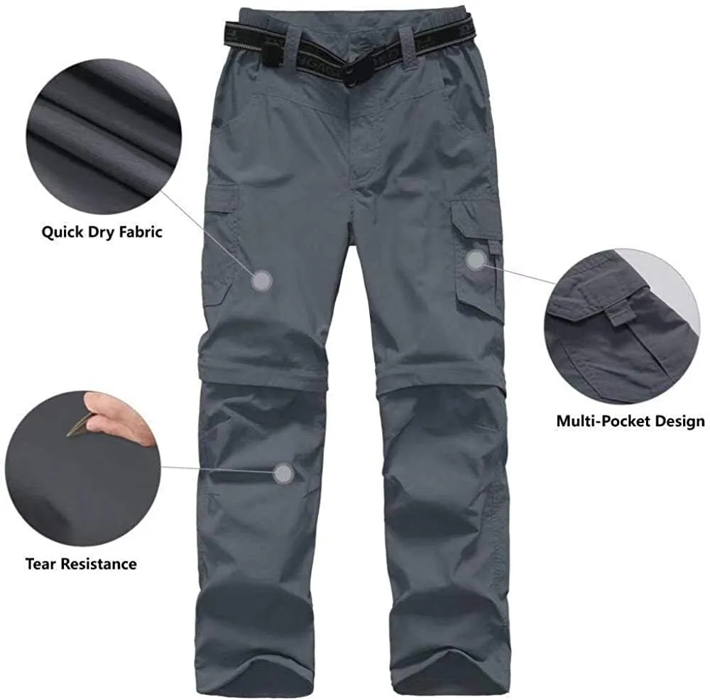 Boys Convertible Hiking Pants Lightweight Quick Dry Zip Off Pants for Kids Youth Outdoor UPF 50  Casual Cargo Trousers