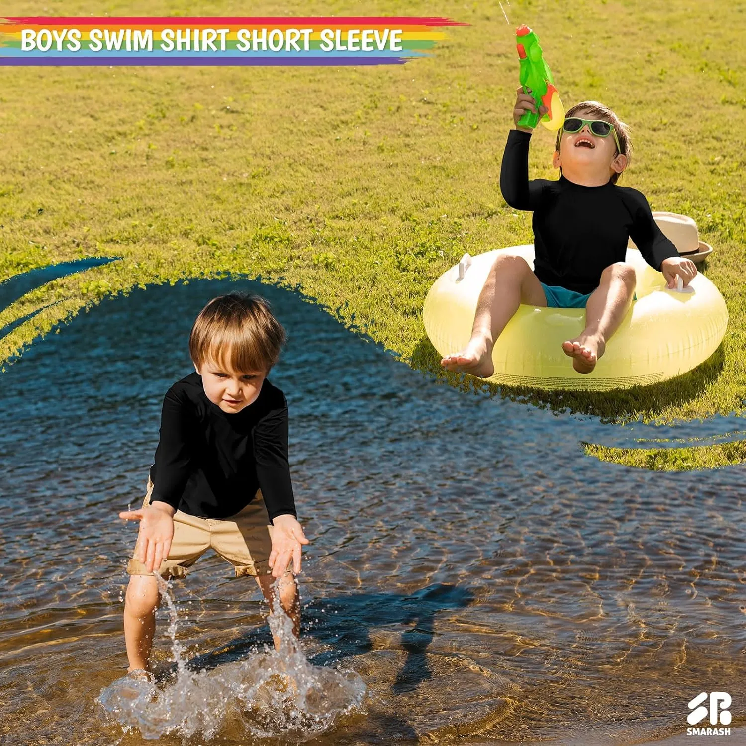 Boys Rash Guard Swim Shirts Long Sleeve UPF 50  Swimwear Youth Kids Sun Protection SPF Water Surfing Shirts Quick Dry
