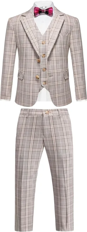 Boys Tuxedo Suit Dress 3 Piece Plaid Clothes Graduation Wedding Formal Outfit Kids Suits for Teenage Boys