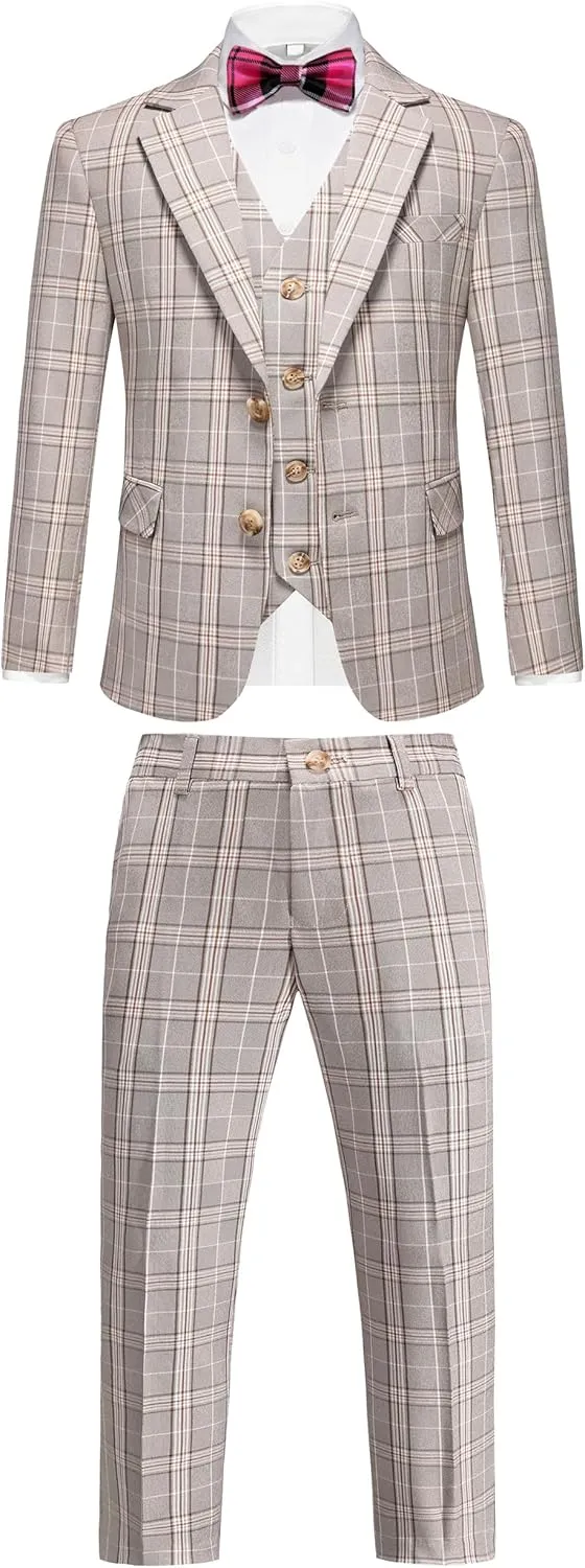 Boys Tuxedo Suit Dress 3 Piece Plaid Clothes Graduation Wedding Formal Outfit Kids Suits for Teenage Boys