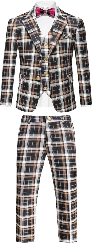 Boys Tuxedo Suit Dress 3 Piece Plaid Clothes Graduation Wedding Formal Outfit Kids Suits for Teenage Boys